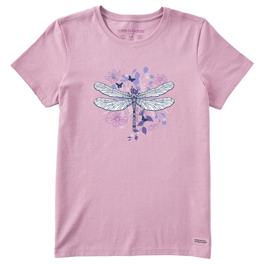 Women's Floral Backdrop Dragonfly Short Sleeve Tee