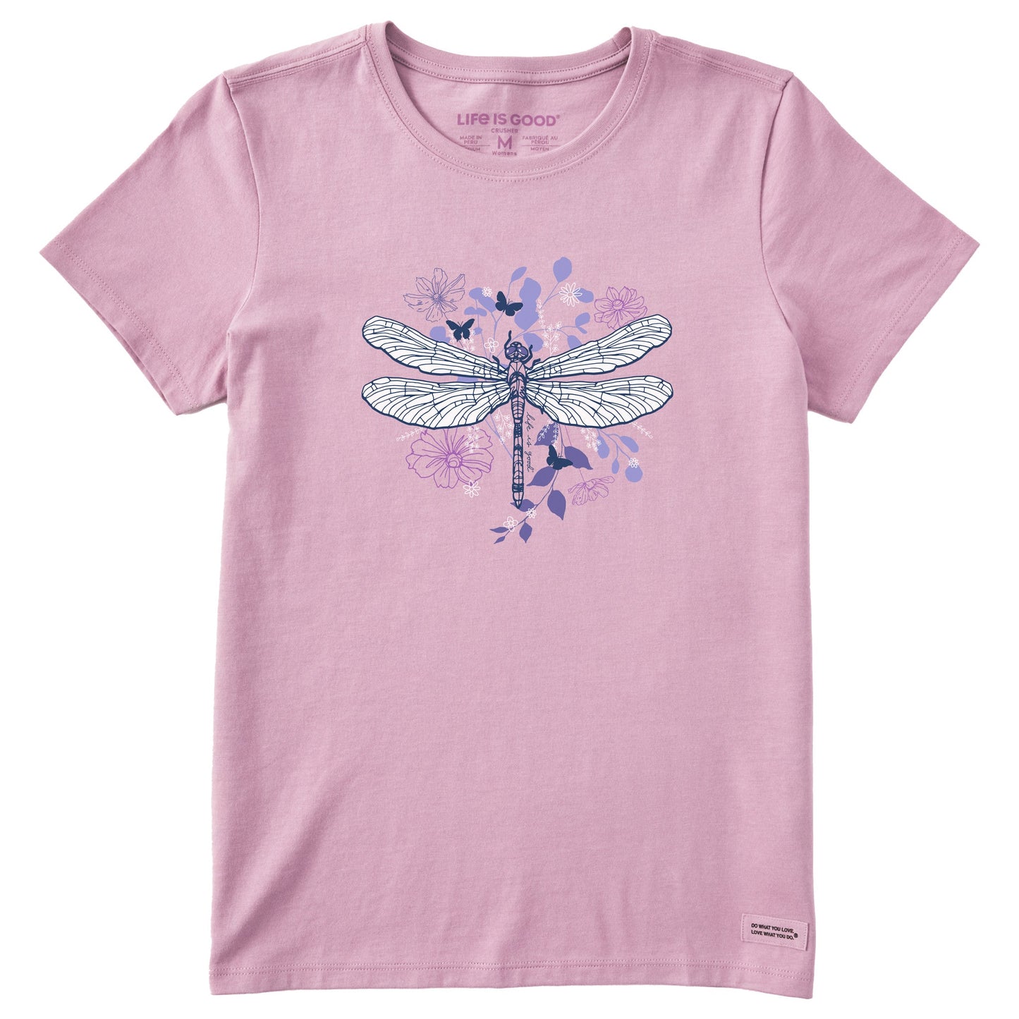 Women's Floral Backdrop Dragonfly Short Sleeve Tee