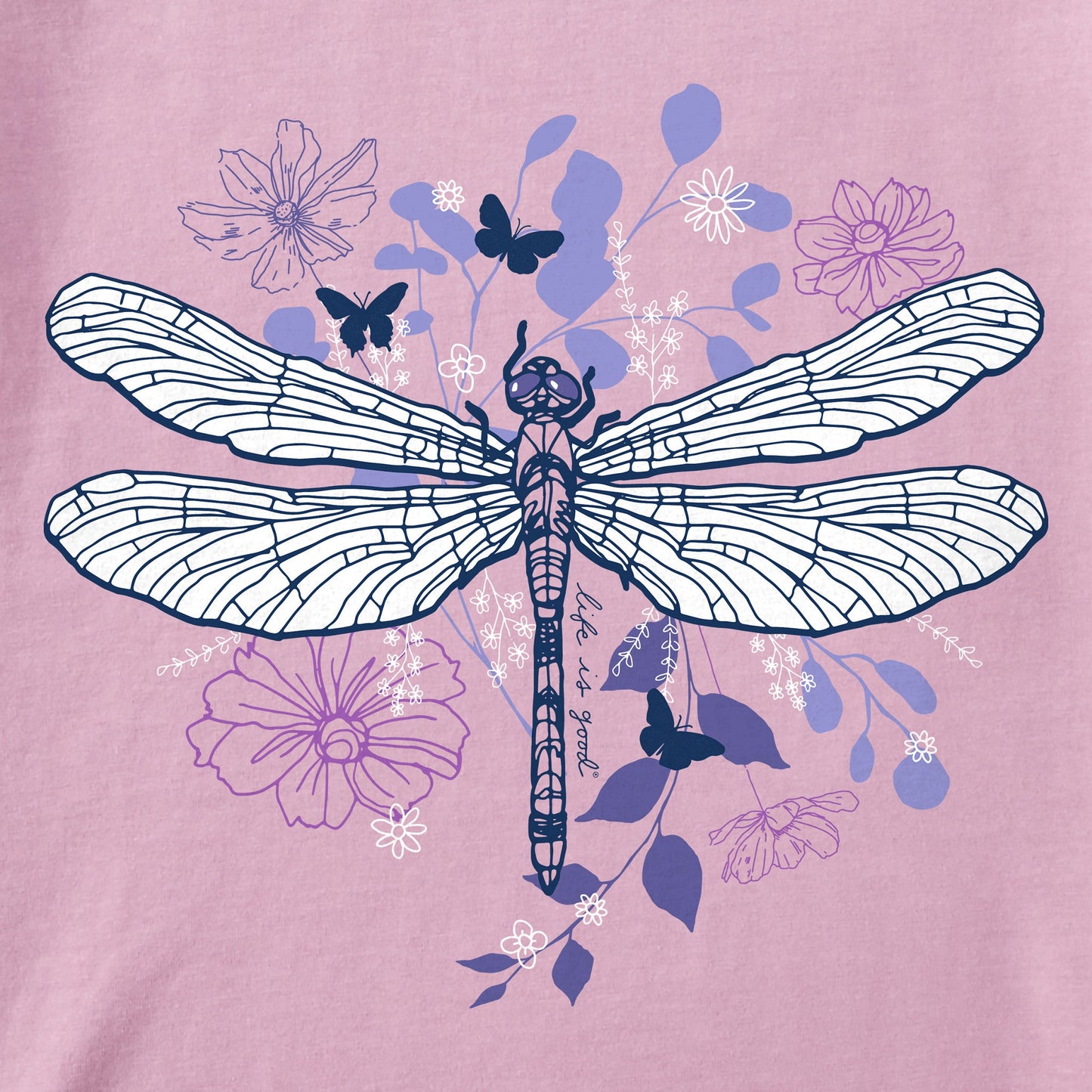 Women's Floral Backdrop Dragonfly Short Sleeve Tee