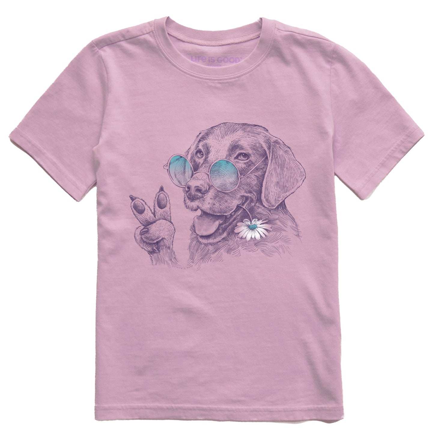 Kids Peaceful Hippie Hound w Daisy Short Sleeve Crusher Tee
