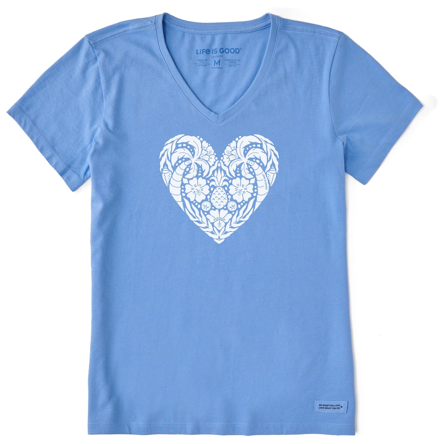 Women's Beach Design Heart Short Sleeve Crusher Vee