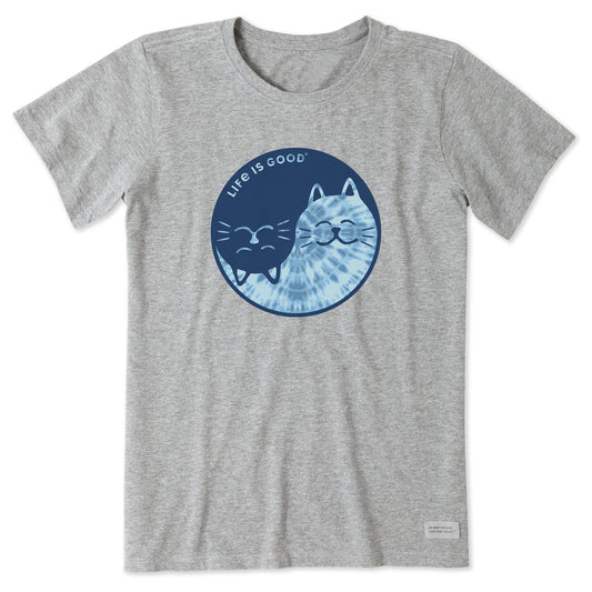 Women's Tie Dye Yin Yang Cats Short Sleeve Crusher Tee