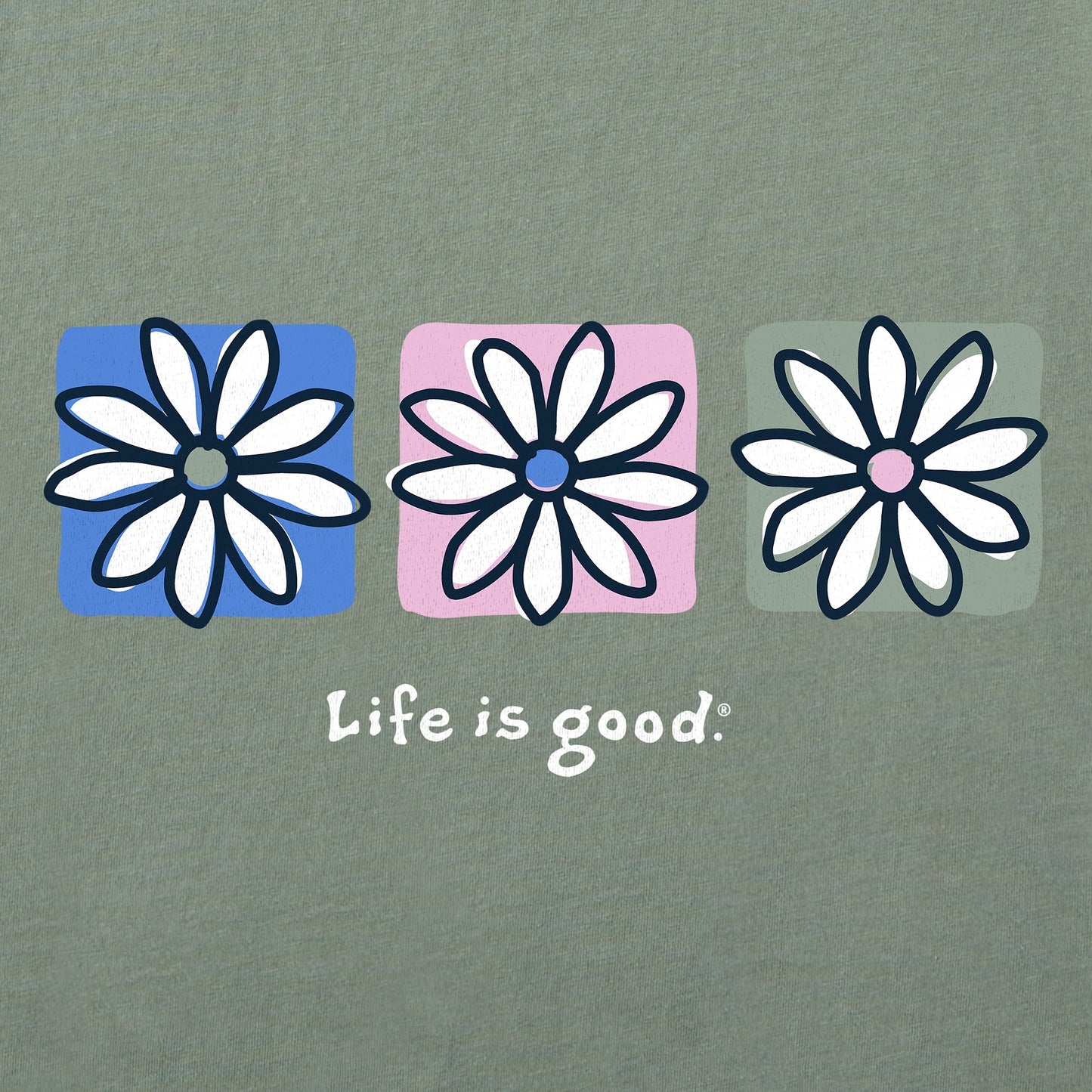 Women's Three Boxed Daisies Short Sleeve Crusher Boxy Tee