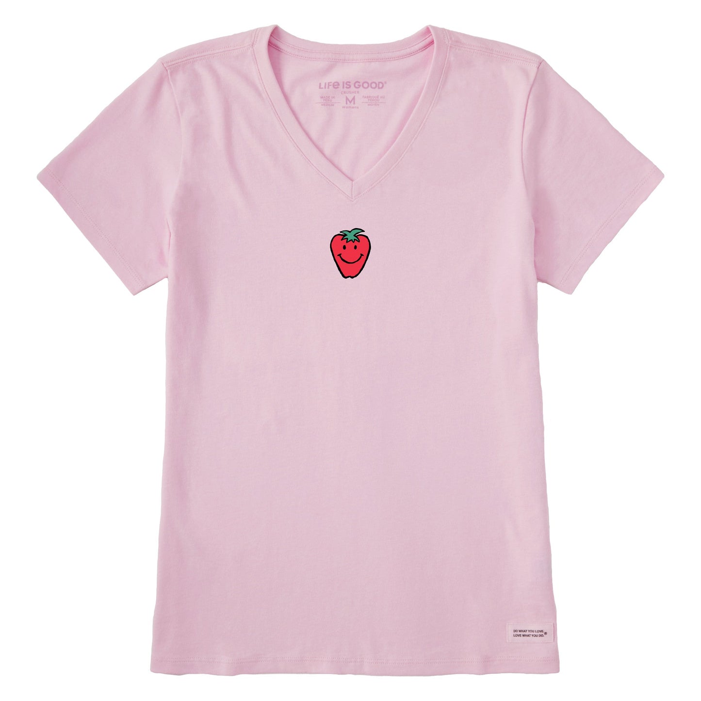 Women's Smile Strawberry Short Sleeve Crusher Vee