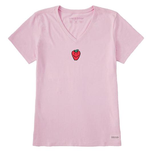 Women's Smile Strawberry Short Sleeve Crusher Vee