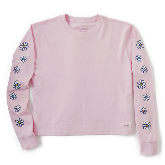 Women's Vintage Smile Daisies Long Sleeve Crusher Boxy Tee