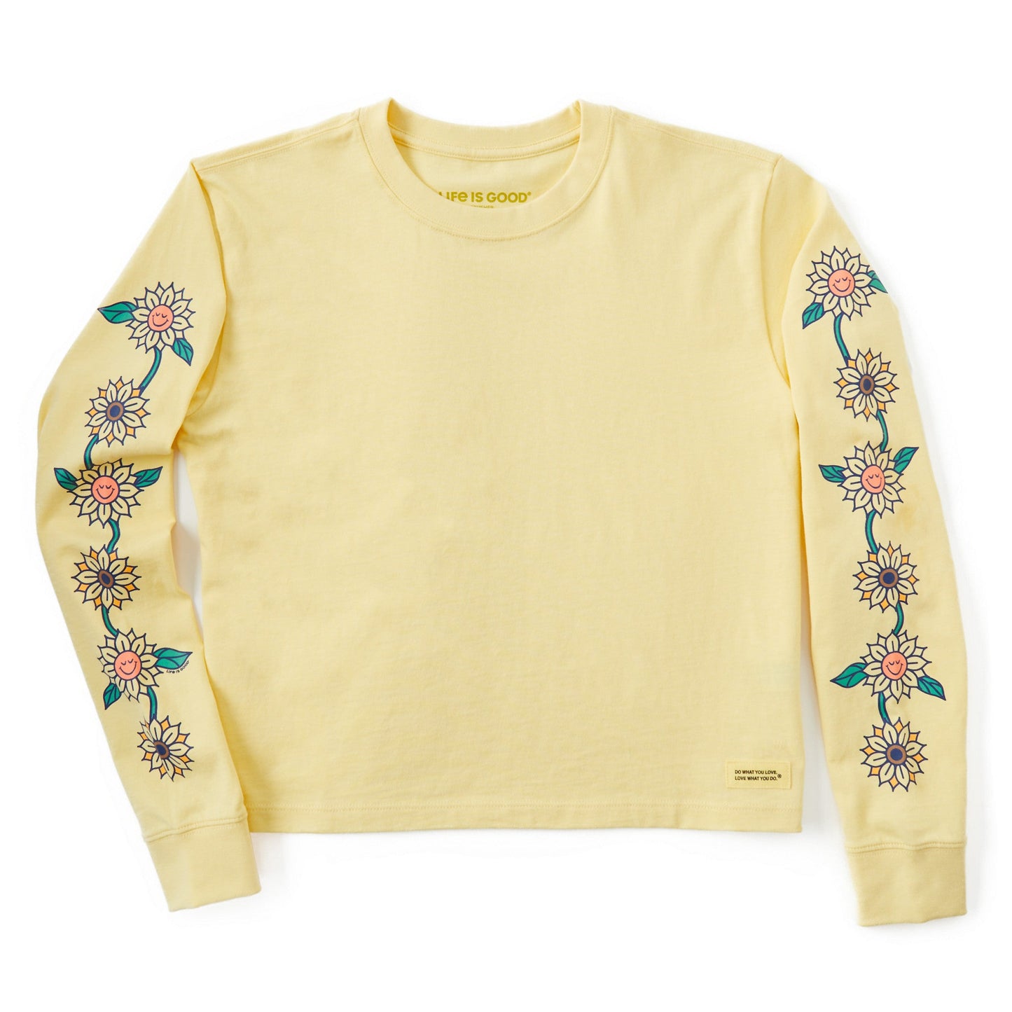 Women's Smile Sunflowers Long Sleeve Crusher Boxy Tee