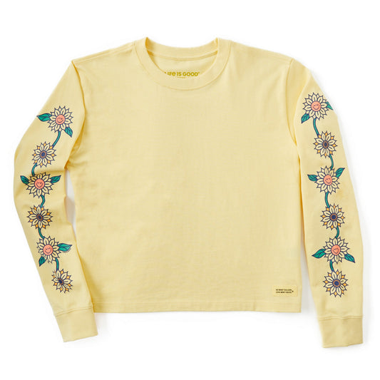 Women's Smile Sunflowers Long Sleeve Crusher Boxy Tee