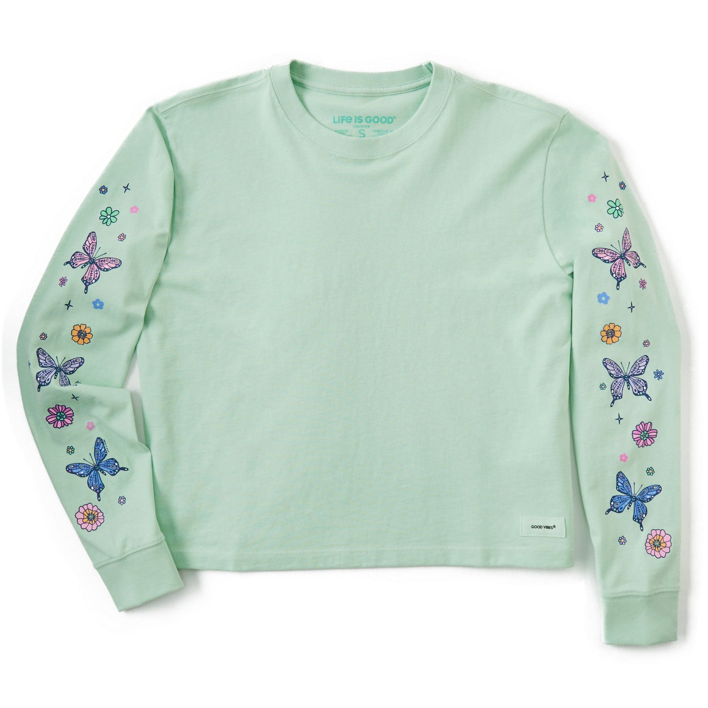 Women's Retro Butterflies Long Sleeve Crusher Boxy Tee