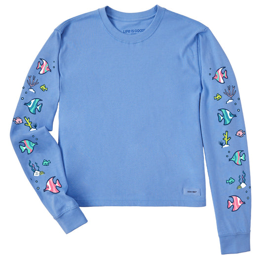Women's Vintage Tropical Fish Long Sleeve Crusher Boxy Tee
