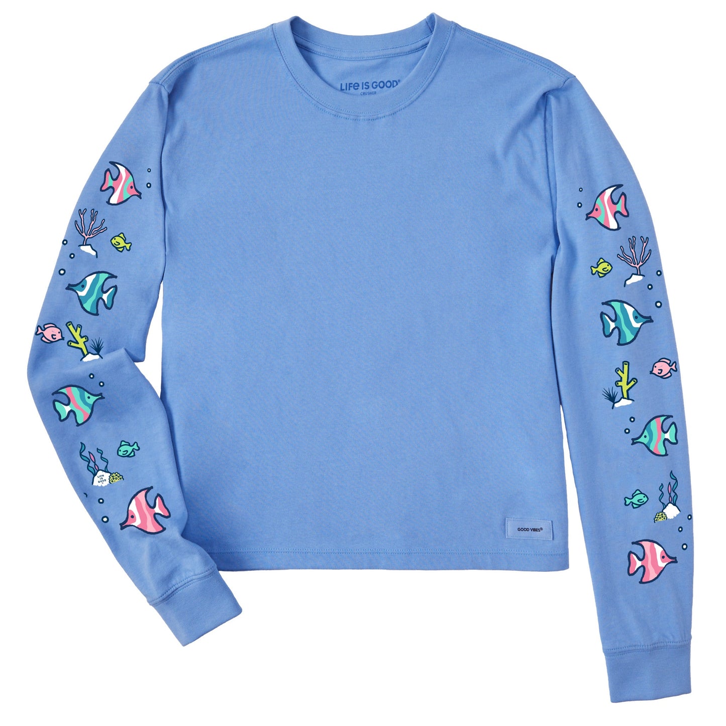 Women's Vintage Tropical Fish Long Sleeve Crusher Boxy Tee