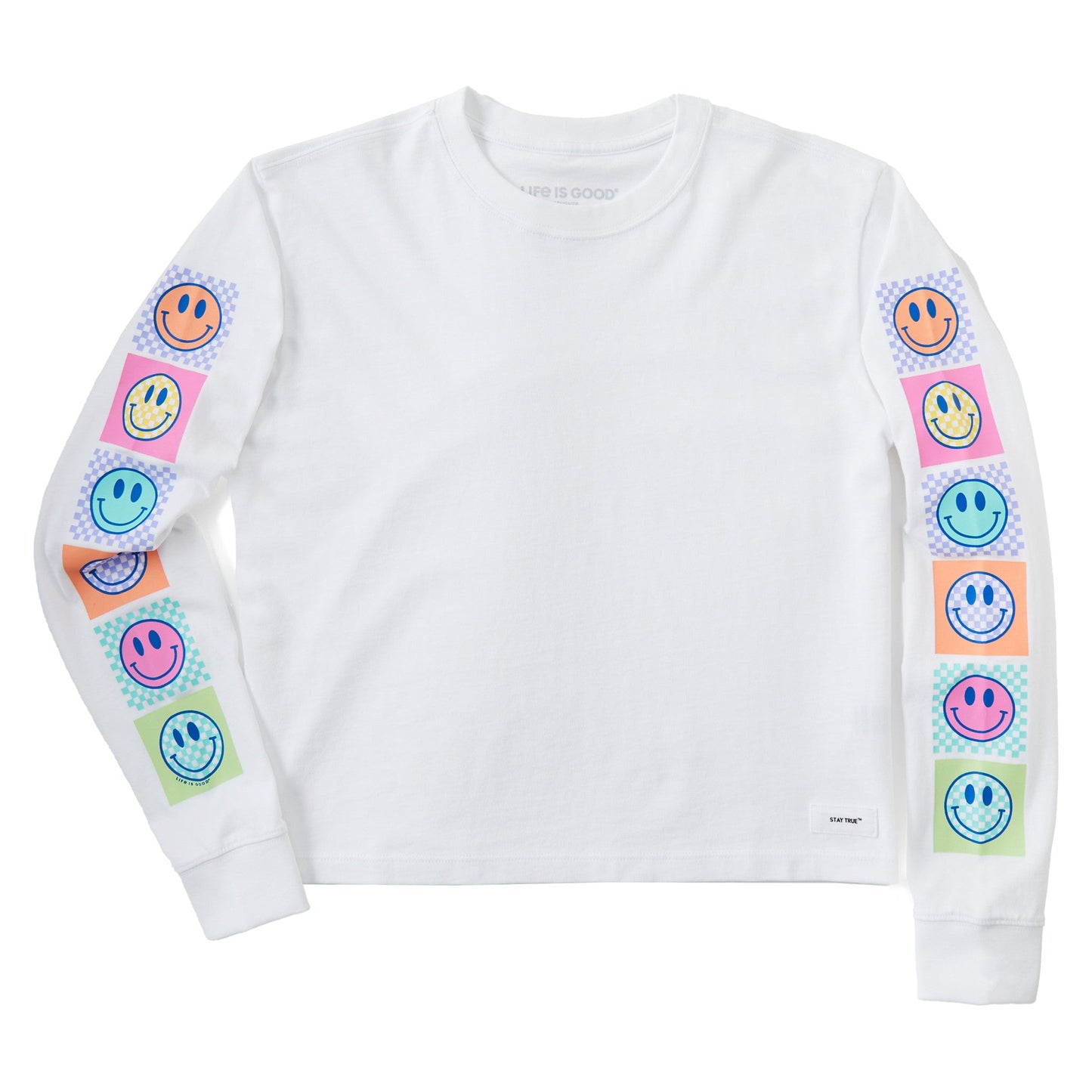Women's Checkered Smiles Long Sleeve Crusher Boxy Tee