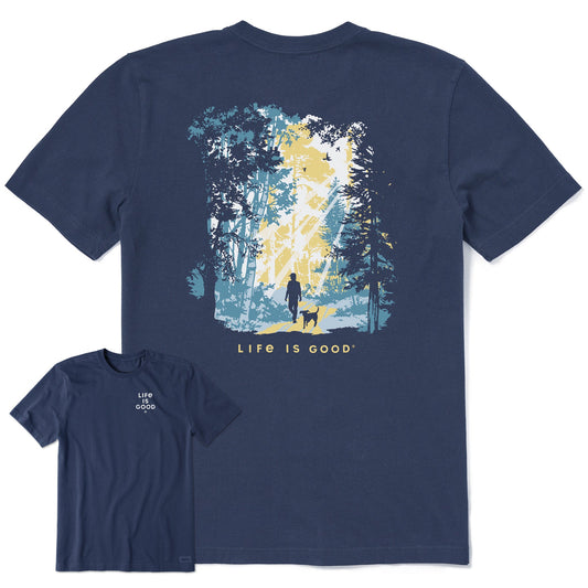 Men's Hiker w Sunbeams in the Woods Short Sleeve Crusher Tee