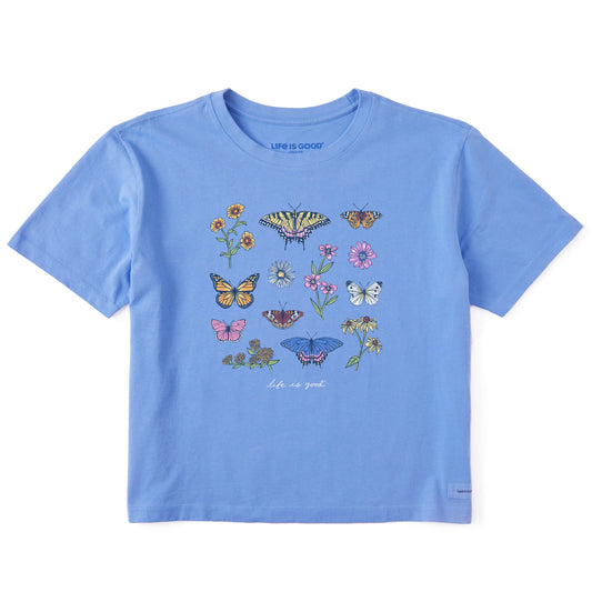 Women's Butterflies and Wildflowers Short Sleeve Crusher Boxy Tee