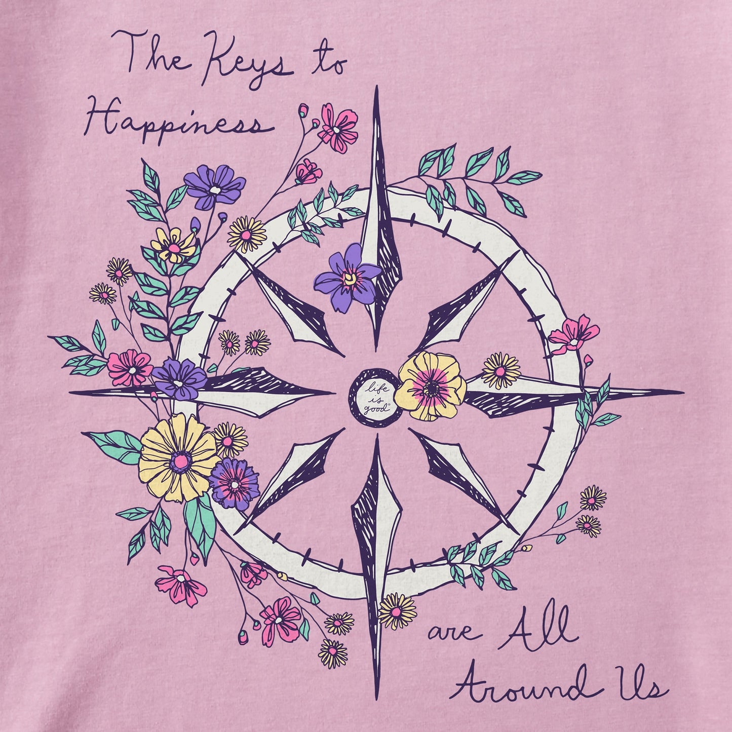 Women's Happiness Wildflower Compass Short Sleeve Crusher Tee