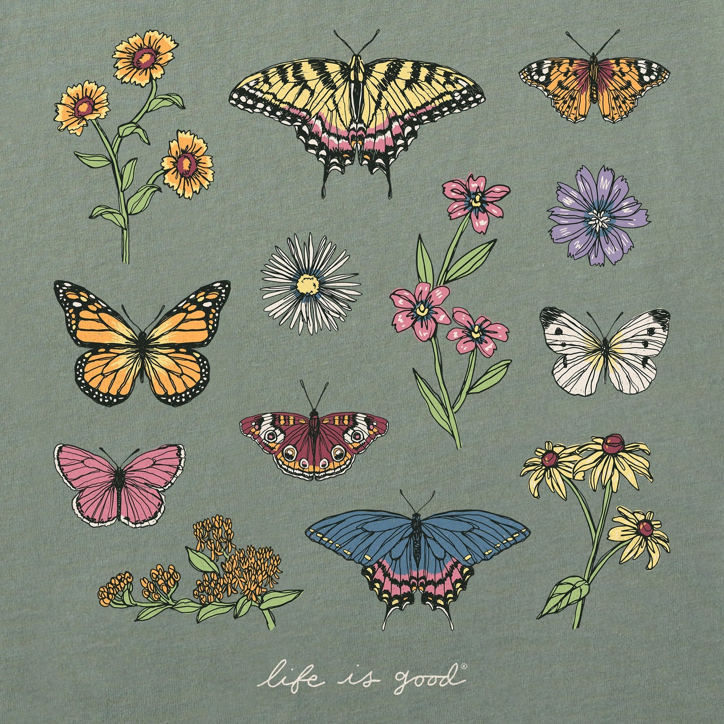 Women's Butterflies and Wildflowers Short Sleeve Crusher Tee