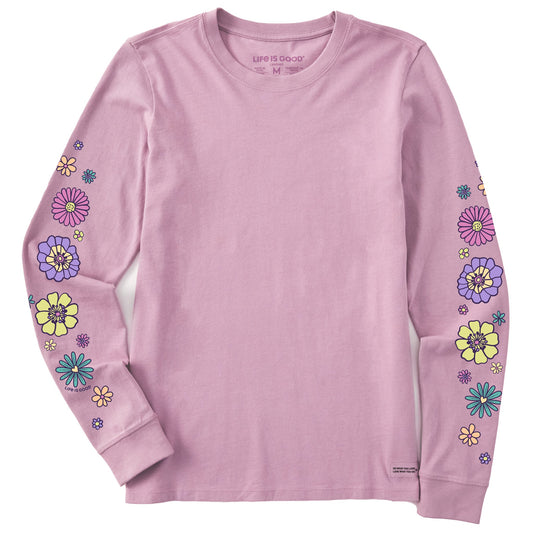 Women's Retro Flowers Long Sleeve Crusher Tee