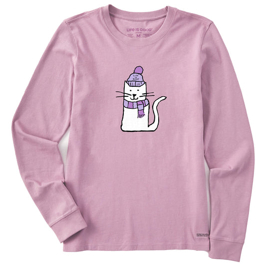 Women's Quirky Warmly Dressed Cat Long Sleeve Crusher Tee