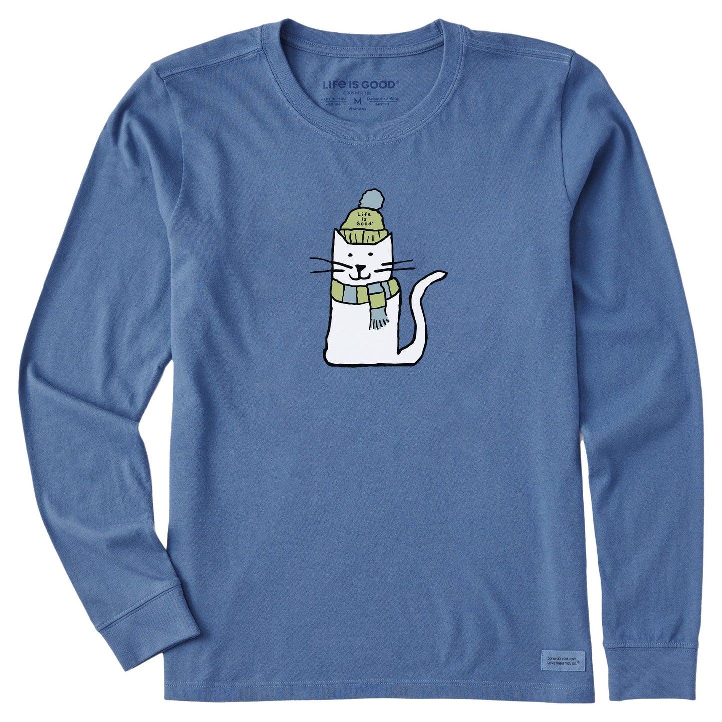 Women's Quirky Warmly Dressed Cat Long Sleeve Crusher Tee