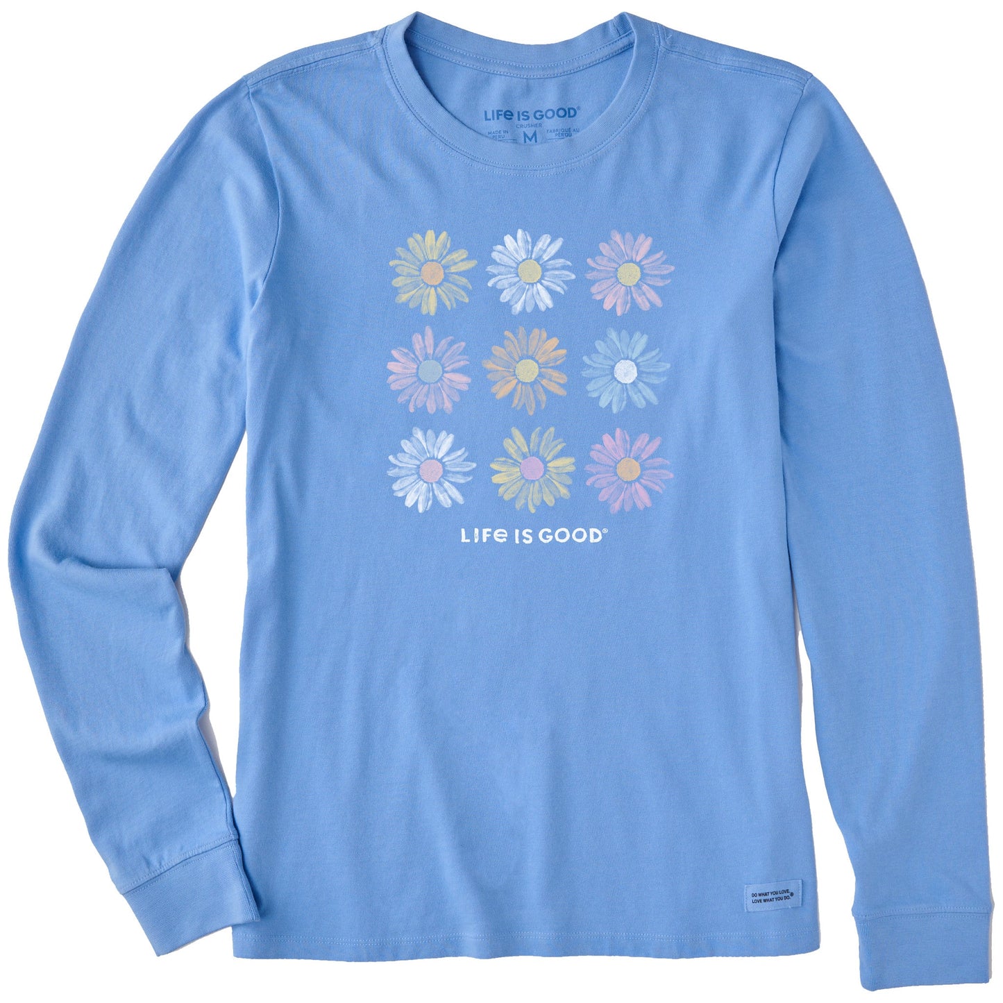 Women's Grid of Painted Daisies Long Sleeve Crusher Tee