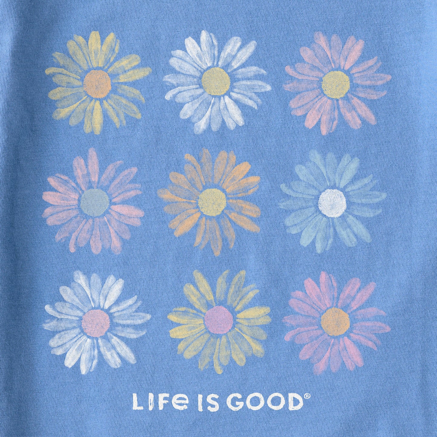 Women's Grid of Painted Daisies Long Sleeve Crusher Tee