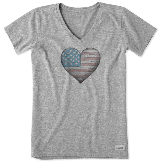 Women's Dreamy USA heart Short Sleeve Crusher Vee