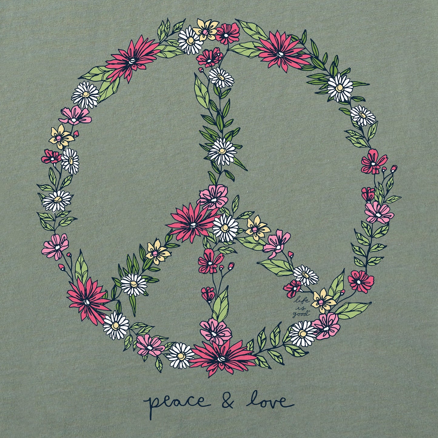 Women's Wildflower Love Peace Sign Short Sleeve Crusher Boxy Tee