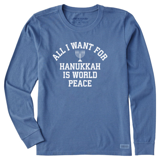 Women's Hannukkah World Peace Long Sleeve Crusher Tee