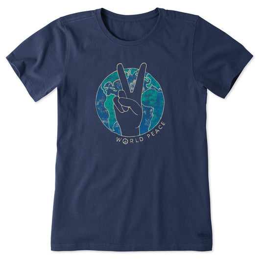 Women's World Peace Sign Short Sleeve Crusher Tee