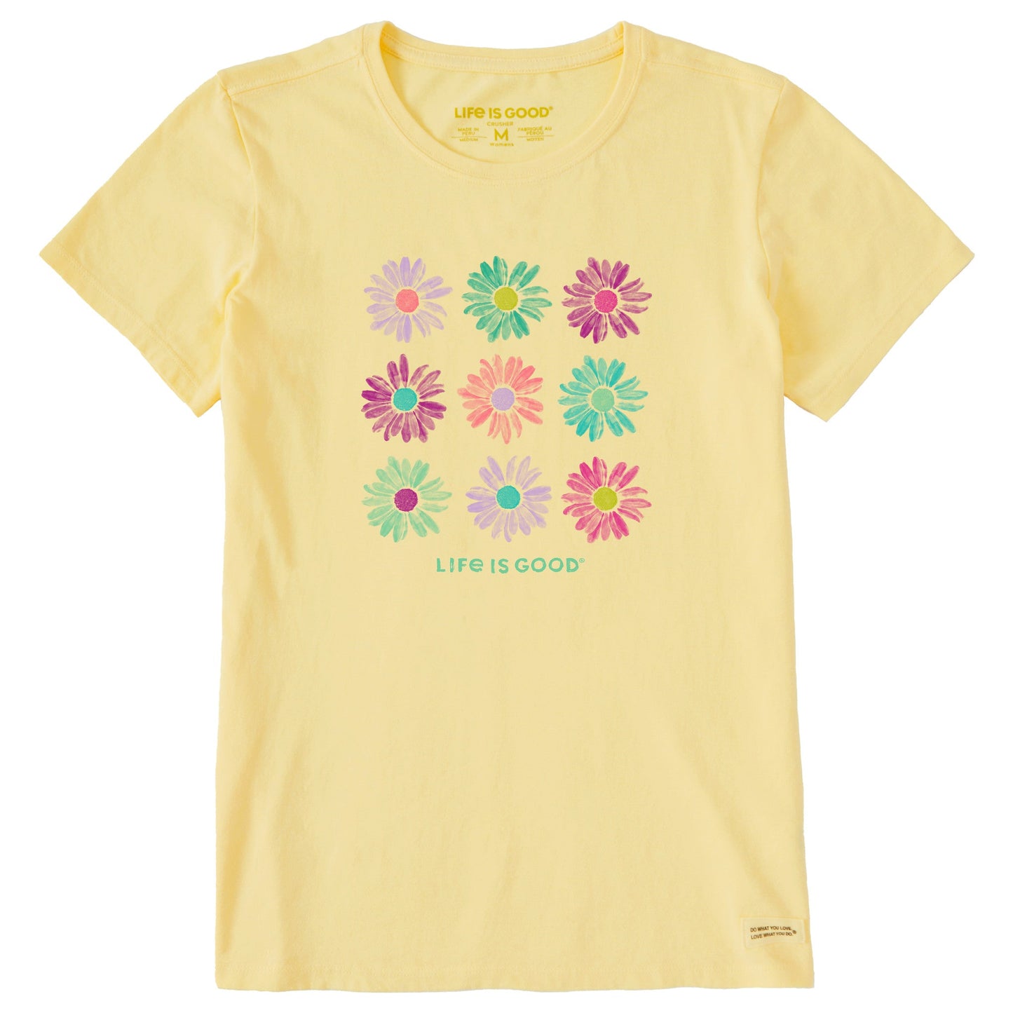 Women's Grid of Painted Daisies Short Sleeve Crusher Tee