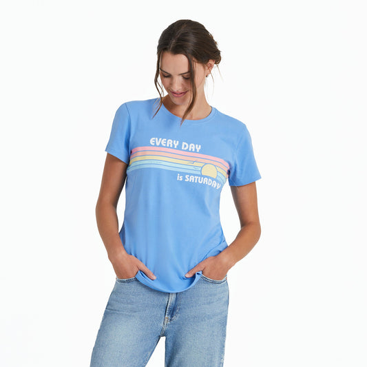 Women's Every Day is Saturday Stripes Short Sleeve Crusher Tee
