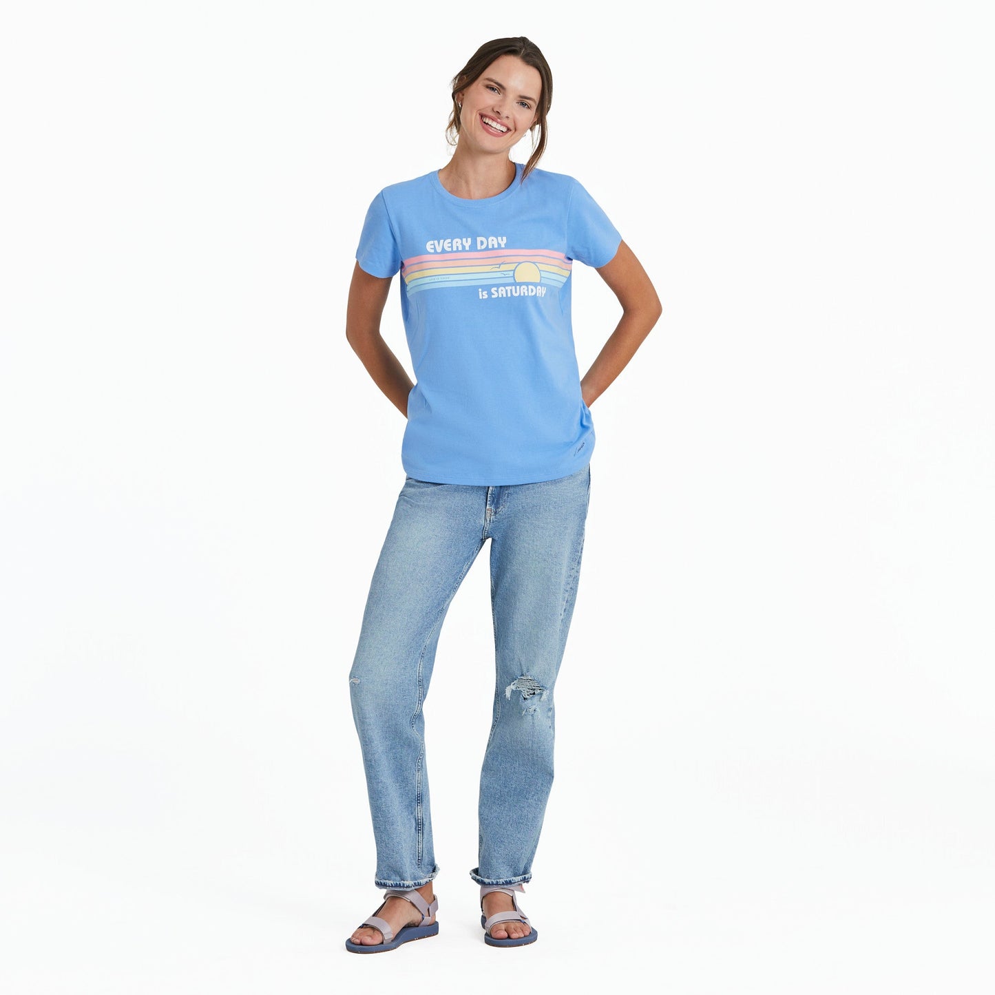 Women's Every Day is Saturday Stripes Short Sleeve Crusher Tee