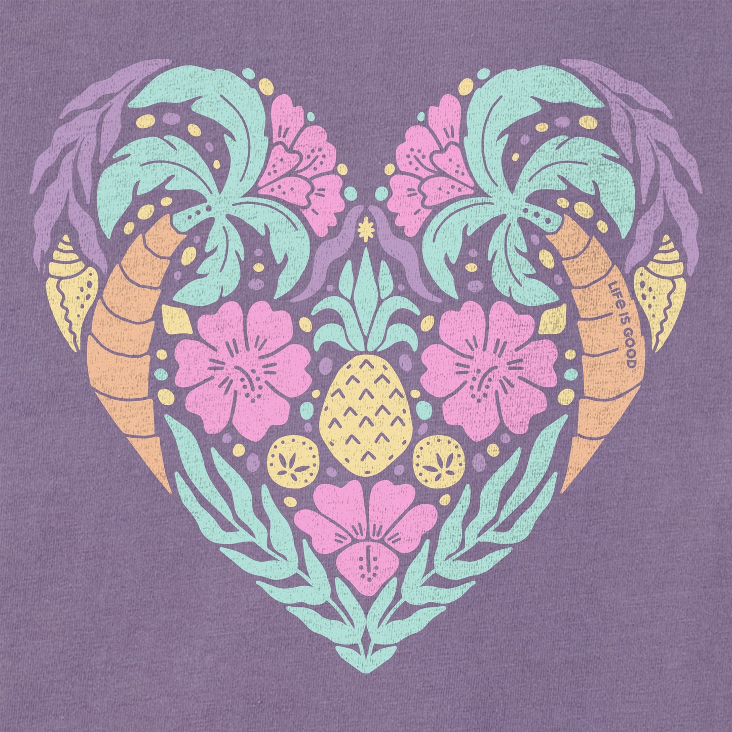 Women's Beach Design Heart Short Sleeve Crusher Vee