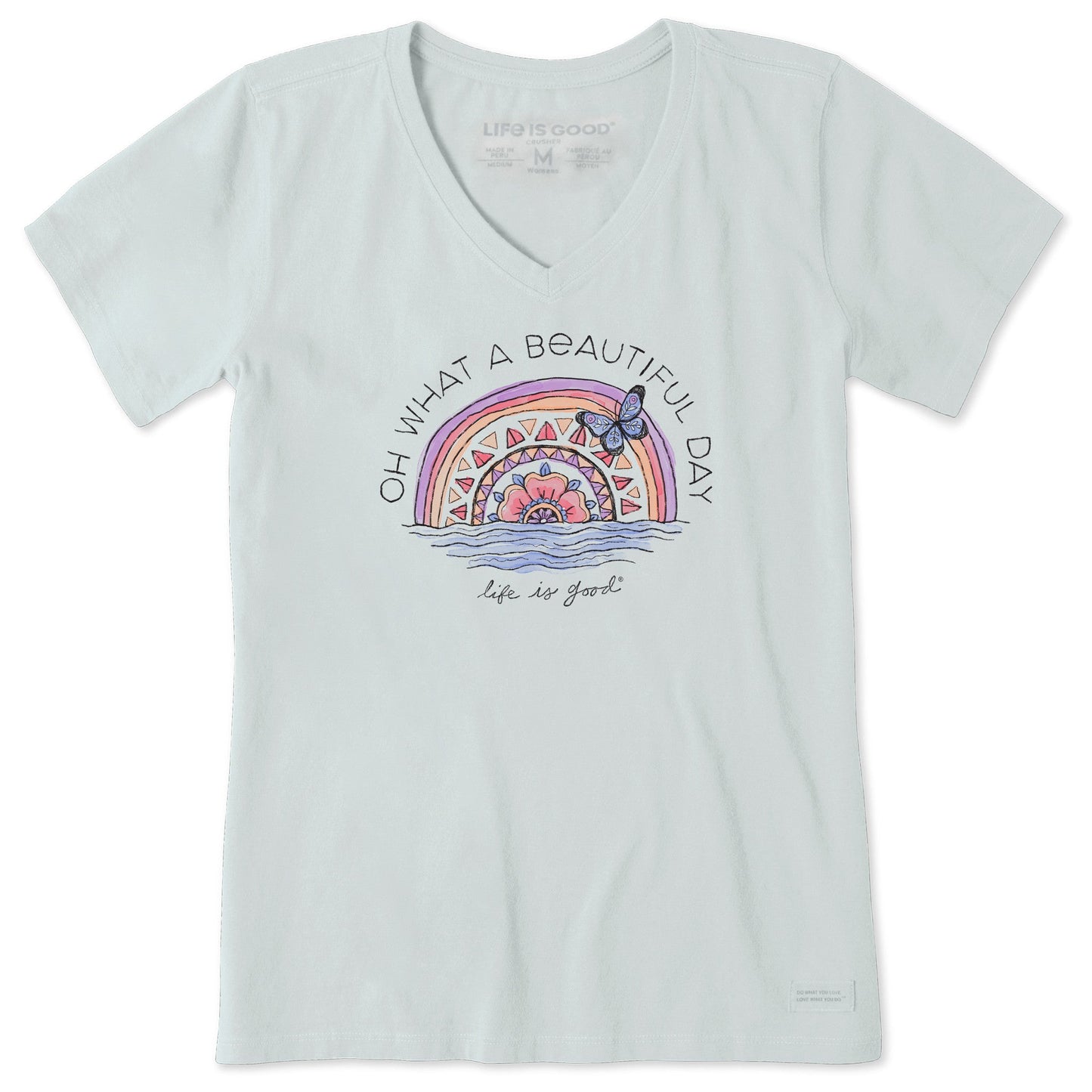 Women's Beautiful Day Butterfly Rainbow Short Sleeve Vee
