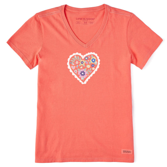 Women's Cute Flower Heart Short Sleeve Crusher-LITE Vee