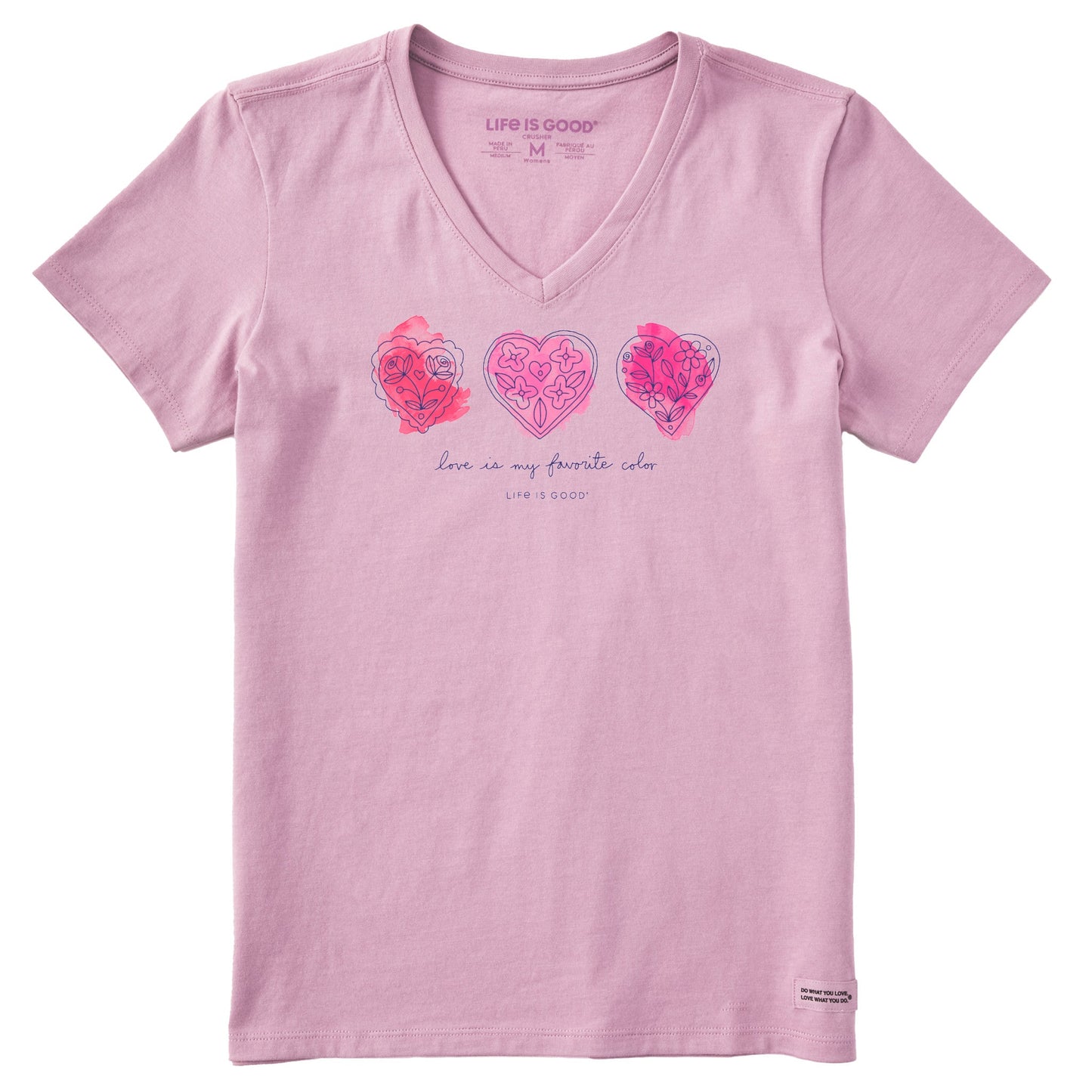 Women's 3 Doodle Hearts Short Sleeve Vee
