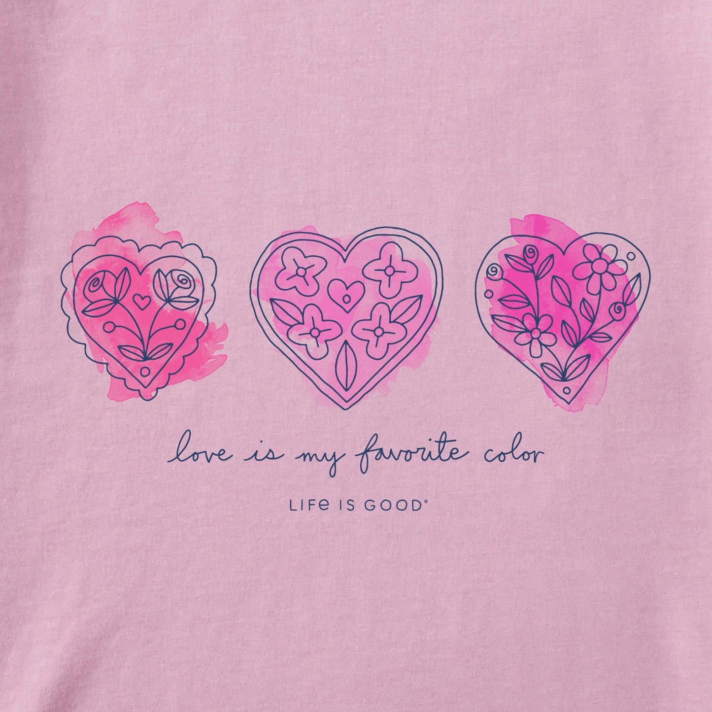 Women's 3 Doodle Hearts Short Sleeve Vee