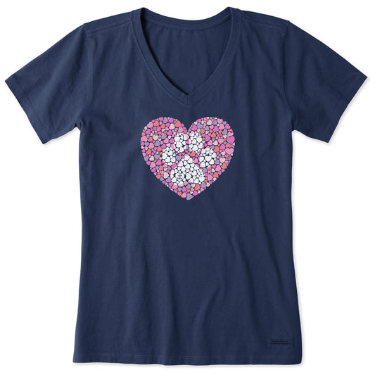 Women's Dog Paw Heart Short Sleeve Crusher-LITE Vee