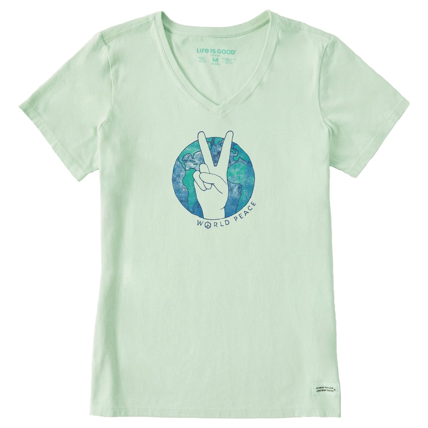 Women's World Peace Sign Short Sleeve Crusher-LITE Vee