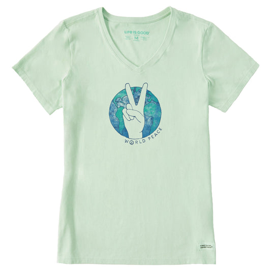 Women's World Peace Sign Short Sleeve Crusher-LITE Vee