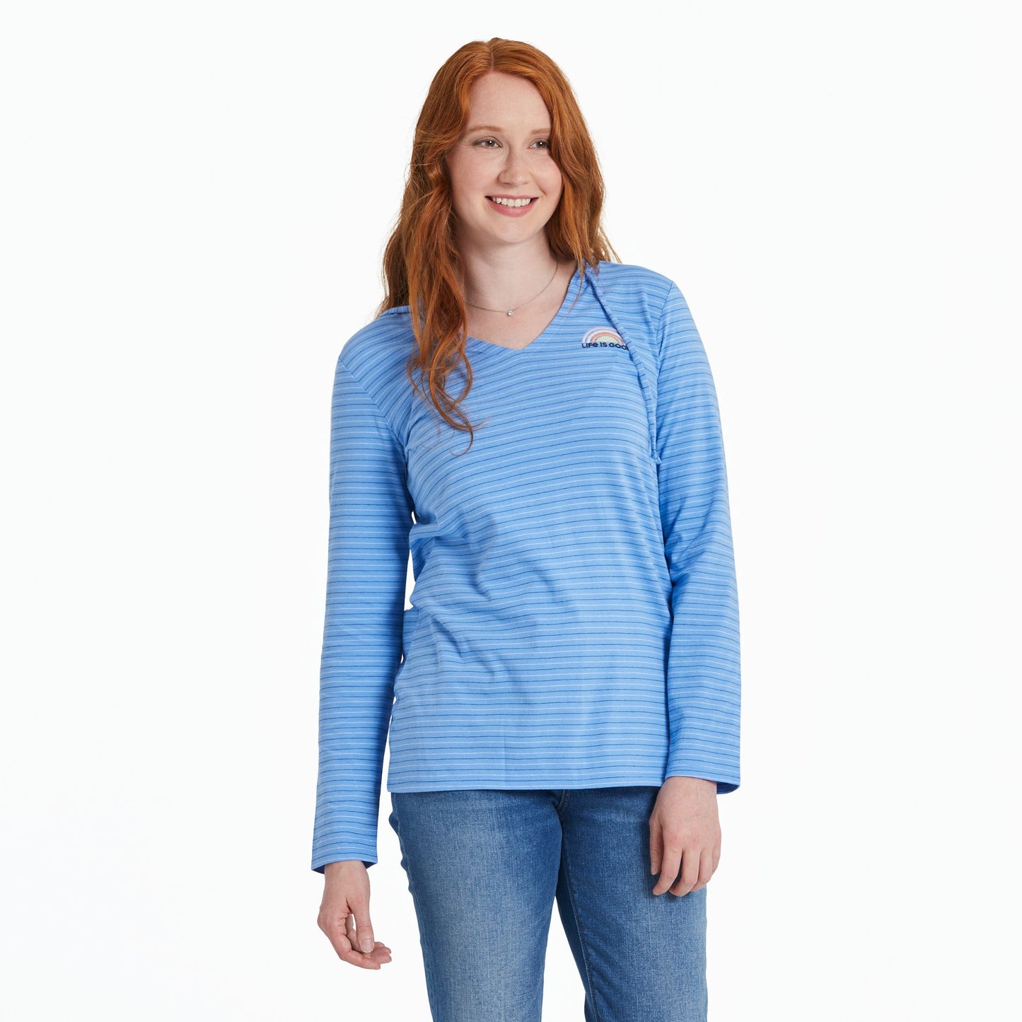 Women's Sun Rainbow Long Sleeve Striped Crusher-LITE Hooded Tee