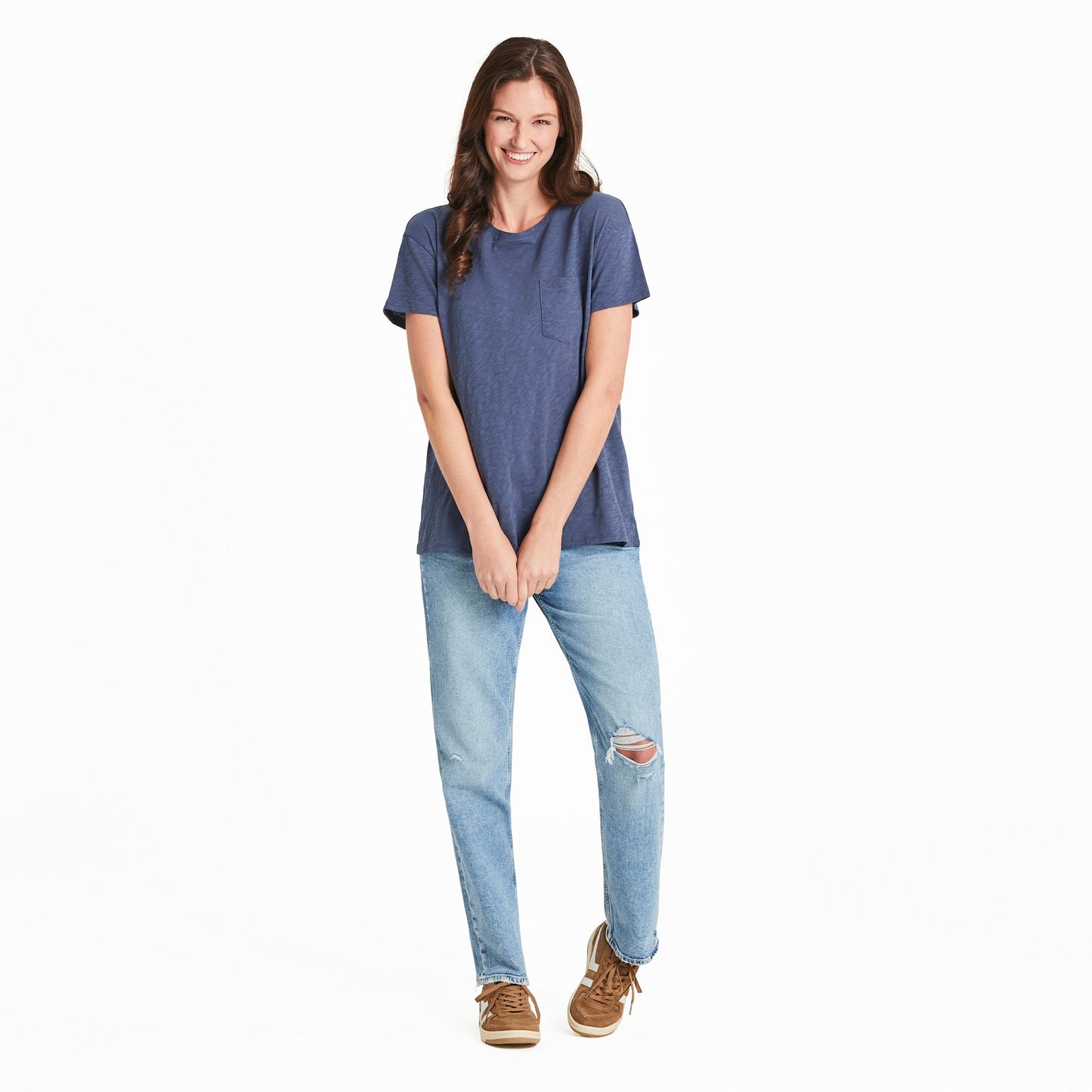 Women's Solid Slub Easy Fit Pocket Tee