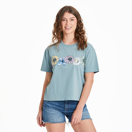 Women's Detailed Row of Wildflowers Short Sleeve Crusher Boxy Tee