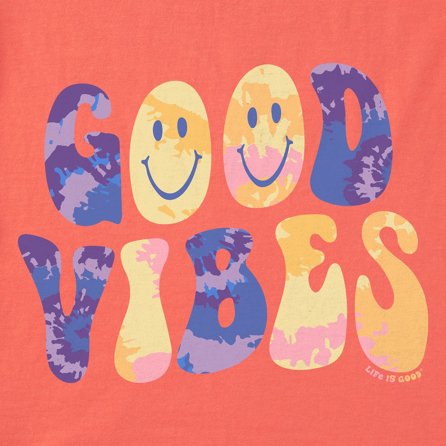 Women's Tie Dye Good Vibes Happy Face Short Sleeve Crusher Boxy Tee