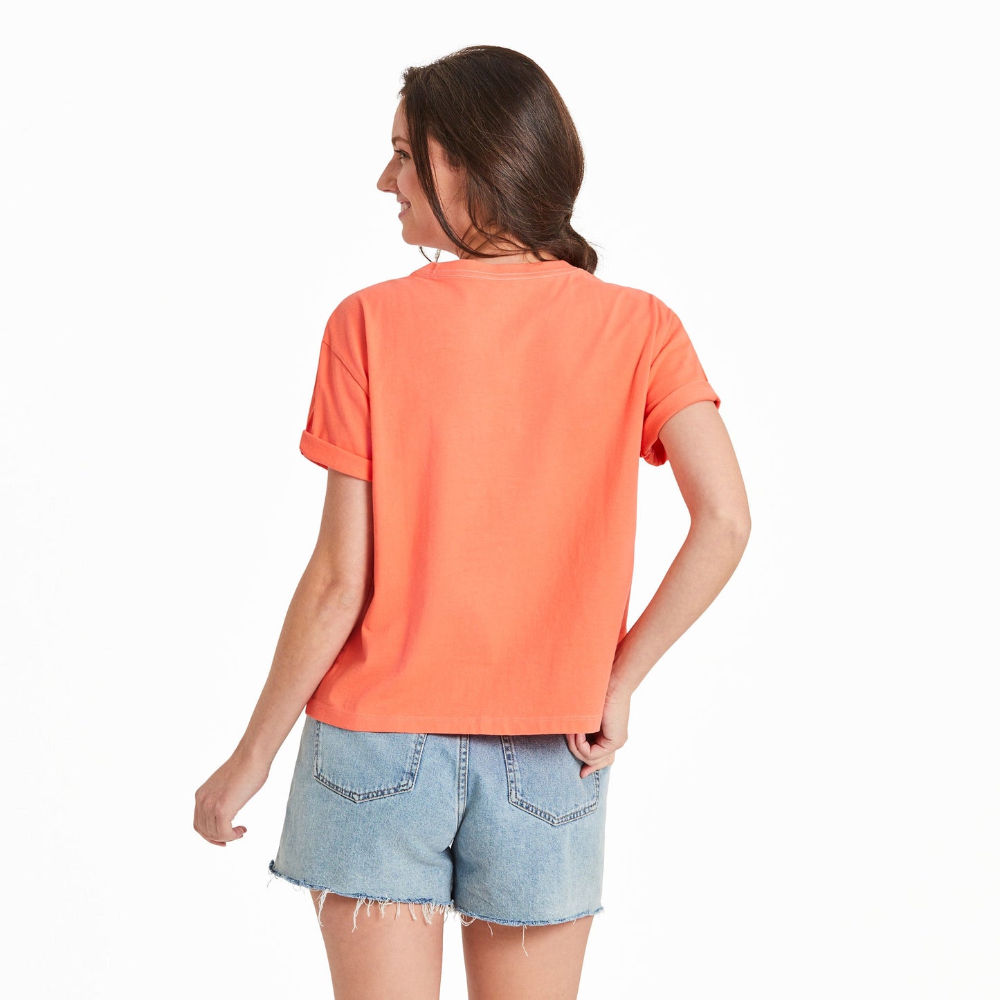 Women's Tie Dye Good Vibes Happy Face Short Sleeve Crusher Boxy Tee