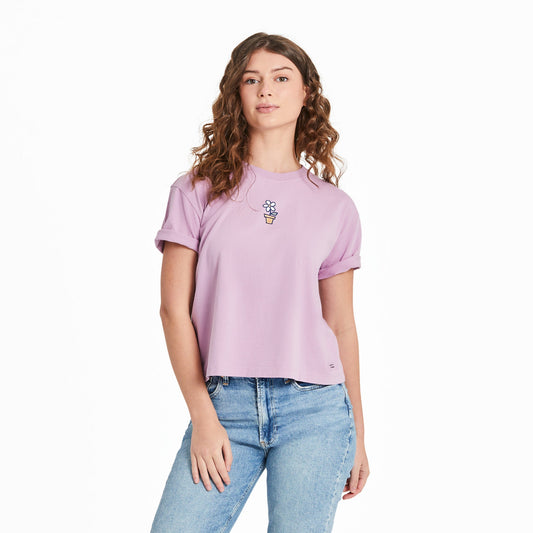 Women's Flower Pot Short Sleeve Crusher Boxy Tee