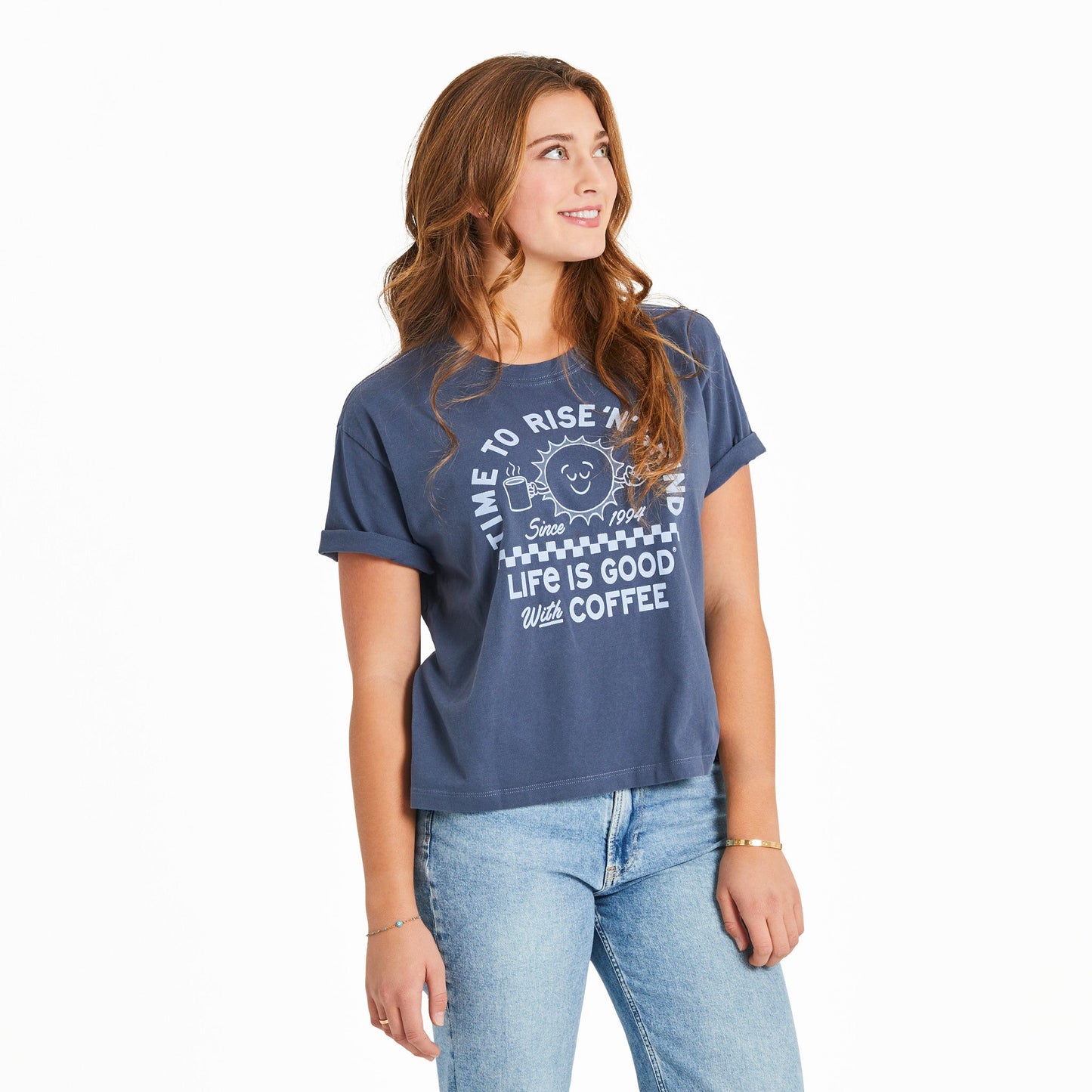 Women's Showtime Rise Coffee Sun Short Sleeve Crusher Boxy Tee