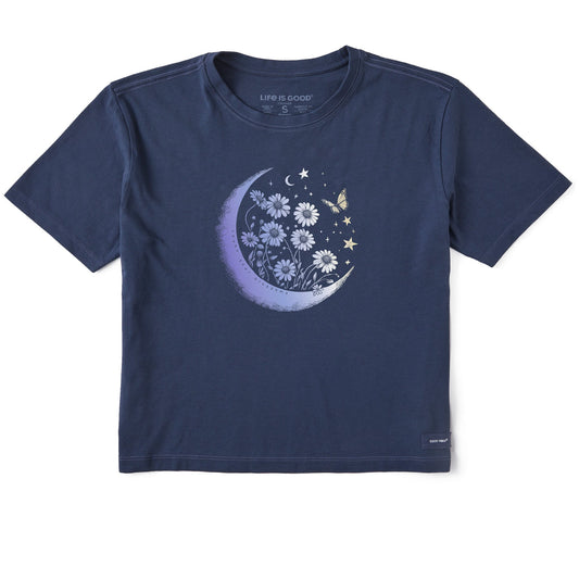 Women's Fineline Flower Moon Short Sleeve Crusher Boxy Tee
