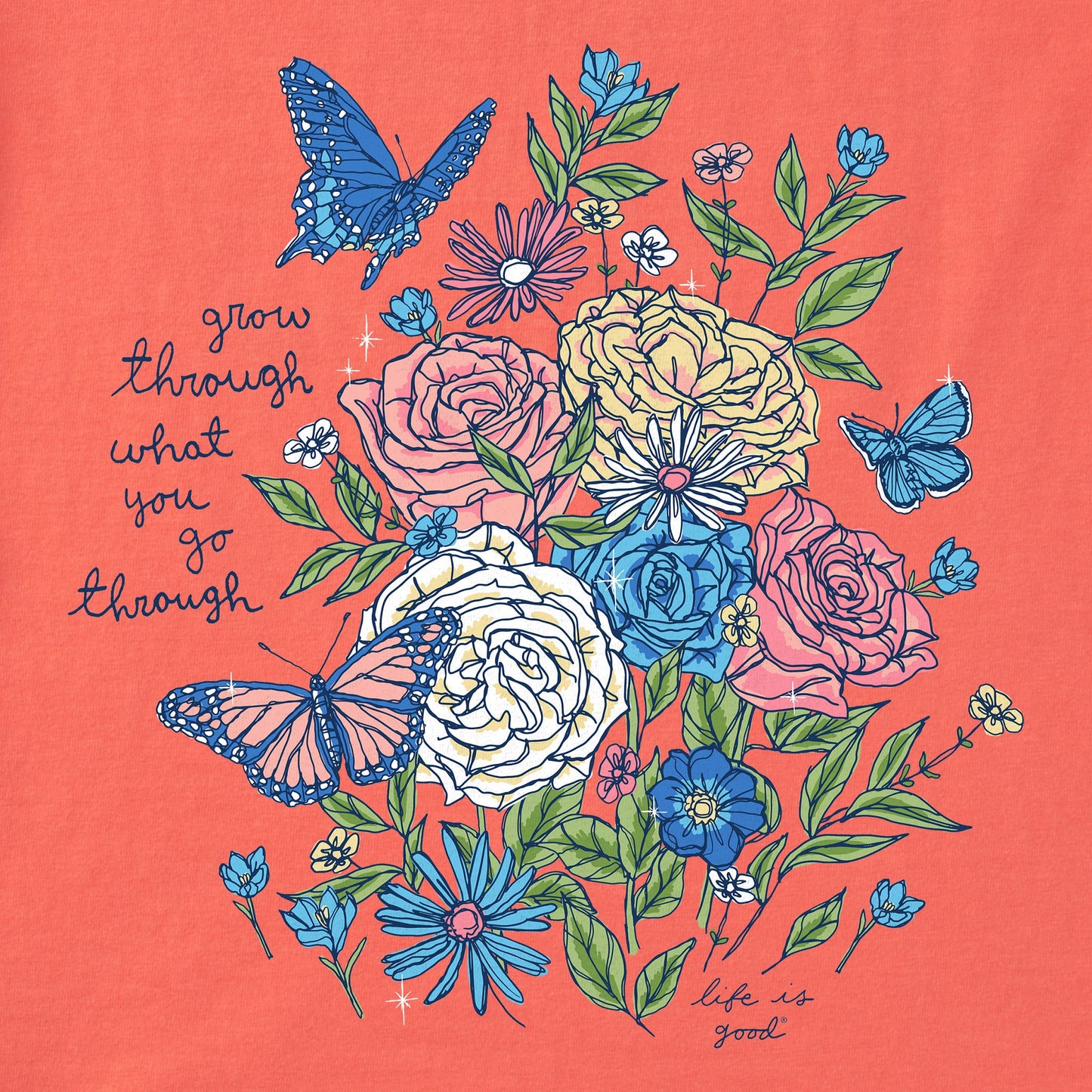 Women's Grow Through Butterfly Flowers Short Sleeve Crusher Tee