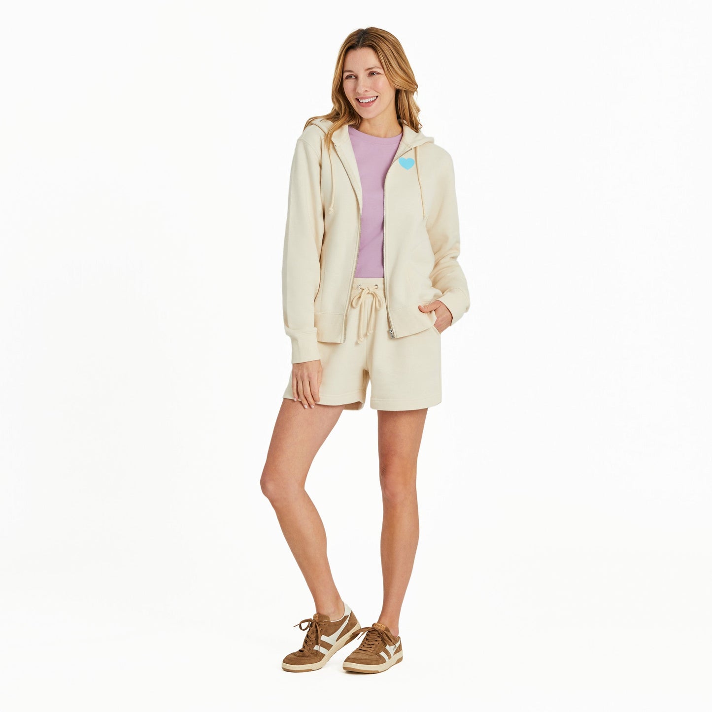 Women's Clean Heart Grid Good Vibes Fleece Zip Hoodie